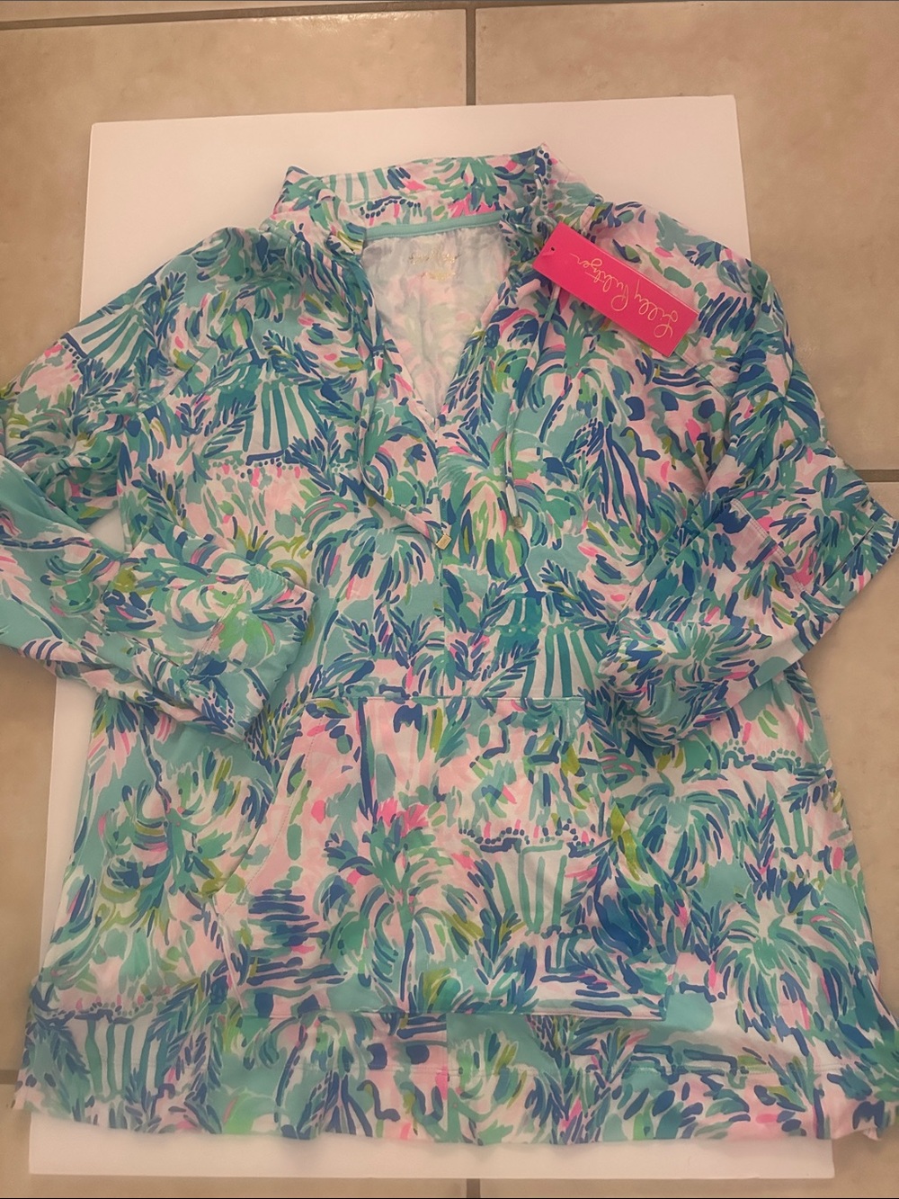 Lilly Pulitzer Cassi Popover Blue Ibiza Cabana Cocktail Medium L Shirt Top